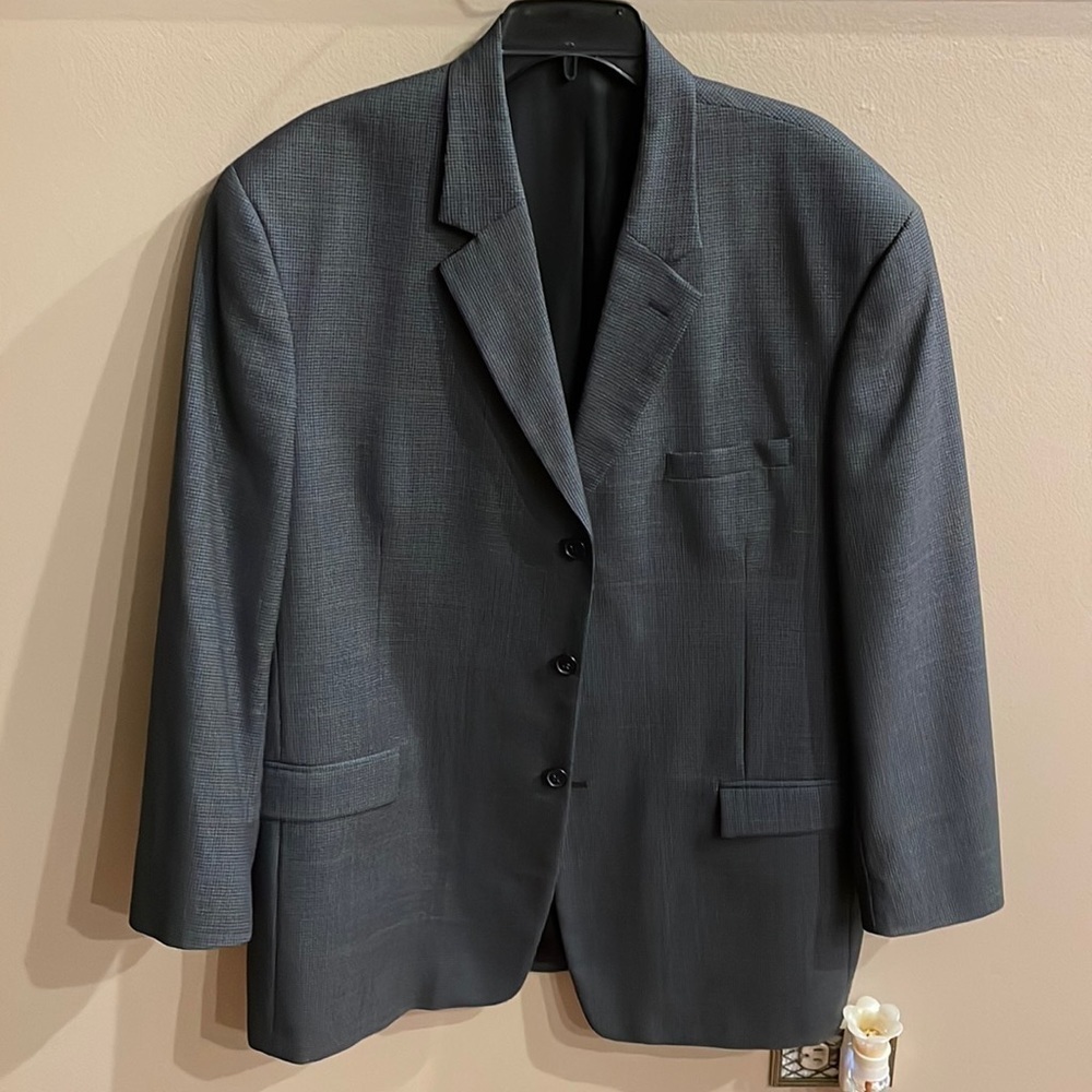 Andrew Frezza menβs Grey Blue small check blazer jacket career 100% wool 46R